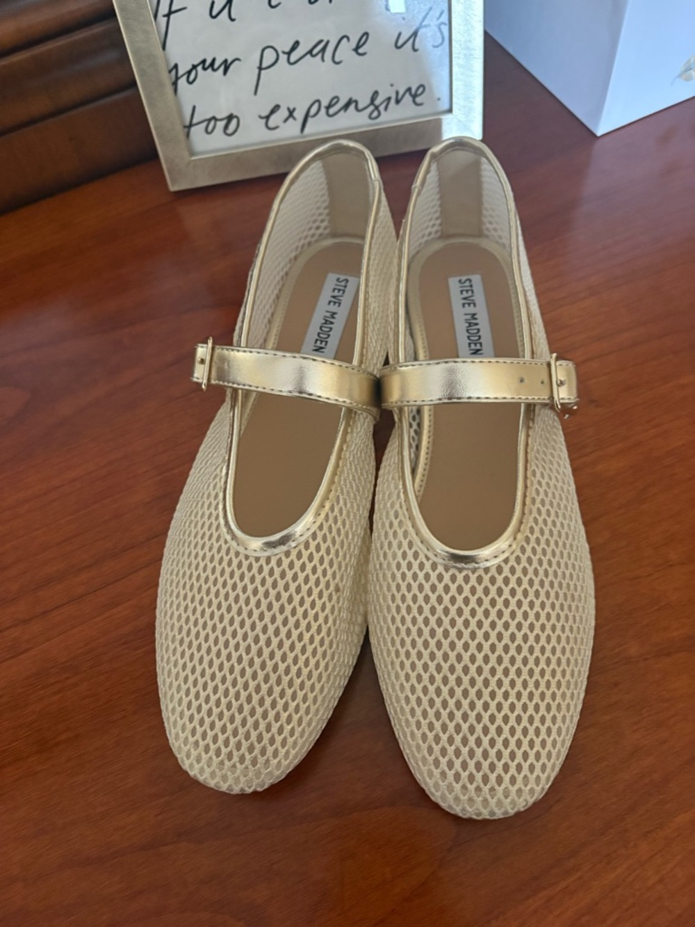 Steve Madden Cream Mesh Mary Jane Flats with Gold Strap